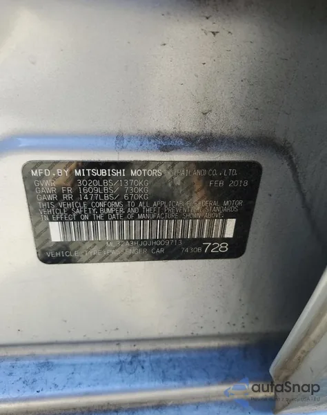 2018 Mitsubishi Mirage Es z USA, uszkodzony, nr VIN ML32A3HJ0JH009713